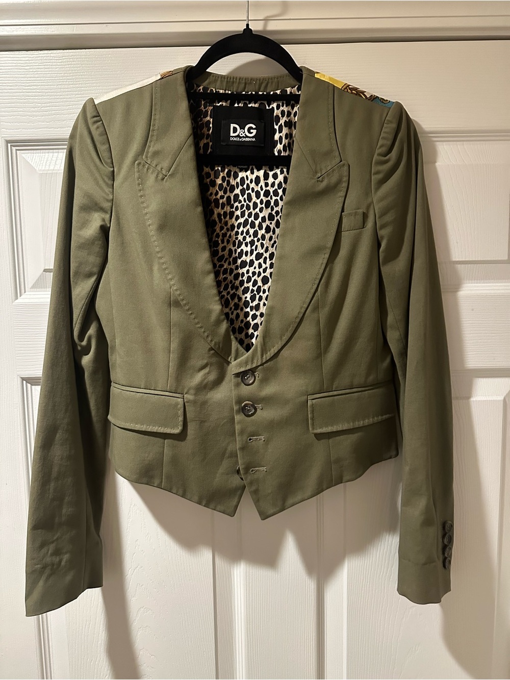 D&G Olive Blazer with Leopard-Print Lining